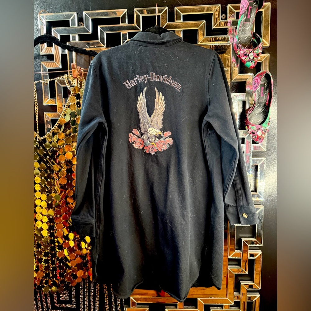 Harley-Davidson Black Long Sleeve Dress with Eagle Embroidery